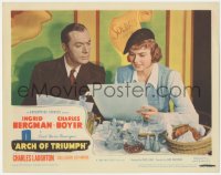 3z0536 ARCH OF TRIUMPH LC #2 1947 close up of Ingrid Bergman & Charles Boyer studying menus!