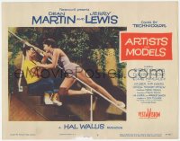 3z0540 ARTISTS & MODELS LC #3 1955 c/u of wacky Jerry Lewis & sexy young Shirley MacLaine on stairs!