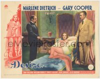 3z0703 DESIRE LC 1936 sexy Marlene Dietrich on chaise lounge between John Halliday & Akim Tamiroff!