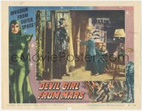 3z0708 DEVIL GIRL FROM MARS LC #1 1955 great image of alien Patricia Laffan entering house!