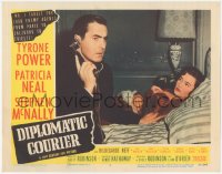 3z0718 DIPLOMATIC COURIER LC #4 1952 c/u of Tyrone Power talking on phone by Patricia Neal in bed!