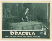 3z0730 DRACULA LC R1947 great image of caped vampire Bela Lugosi leaning over coffin, rare!