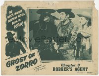 3z0795 GHOST OF ZORRO chapter 3 LC 1949 close up of masked Clayton Moore attacked, Robber's Agent!