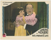 3z0853 HIS PRIVATE LIFE LC 1928 close up of Adolphe Menjou holding Margaret Livingston close!
