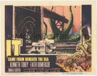 3z0895 IT CAME FROM BENEATH THE SEA LC 1955 Ray Harryhausen, fx image of monster attacking bridge!