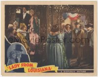 3z0931 LADY FROM LOUISIANA LC 1941 John Wayne & Ona Munson arrive at New Orleans masquerade party!