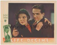 3z0953 LIFE BEGINS LC 1932 close up of Eric Linden holdign scared Loretta Young, very rare!