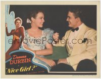 3z1047 NICE GIRL LC 1941 romantic close up of Deanna Durbin & Robert Stack flirting on bench!