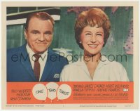 3z1074 ONE, TWO, THREE LC #2 1962 Billy Wilder, great c/u of smiling James Cagney & Arlene Francis!