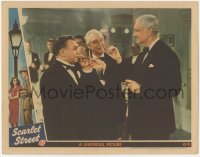 3z1166 SCARLET STREET LC 1945 Fritz Lang noir, Russell Hicks lights Edward G. Robinson's cigar!