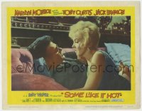 3z1207 SOME LIKE IT HOT LC #5 1959 close up of sexy Marilyn Monroe teaching Tony Curtis to kiss!
