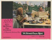 3z1287 THOMAS CROWN AFFAIR LC #8 1968 Faye Dunaway with Steve McQueen reading newspaper at table!
