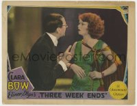 3z1293 THREE WEEKENDS LC 1928 sexy redhead Clara Bow staring at man with glasses, lost film!
