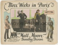 3z1294 THREE WEEKS IN PARIS LC 1925 large man doffs his hat at Dorothy Devore as she passes, rare!