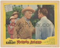 3z1344 VOODOO ISLAND LC #2 1957 Beverly Tyler watches Boris Karloff talk to Elisha Cook Jr.!