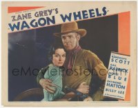 3z1348 WAGON WHEELS LC 1934 best close up of Randolph Scott protecting scared Gail Patrick!