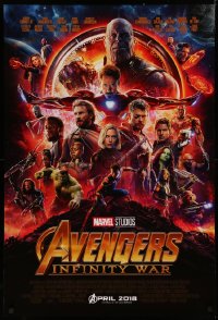 4a0724 AVENGERS: INFINITY WAR advance DS 1sh 2018 Robert Downey Jr., montage of top cast in circle!