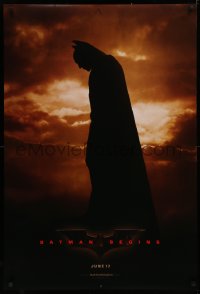 4a0737 BATMAN BEGINS teaser DS 1sh 2005 June 17, full-length image of Christian Bale in title role!