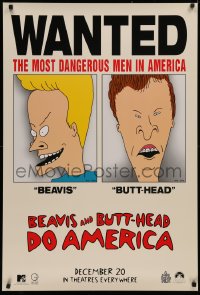 4a0747 BEAVIS & BUTT-HEAD DO AMERICA teaser 1sh 1996 Mike Judge, most dangerous men in America!