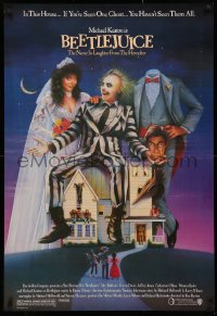 4a0748 BEETLEJUICE 1sh 1988 Tim Burton, Ramsey art of Michael Keaton, Baldwin & Geena Davis!
