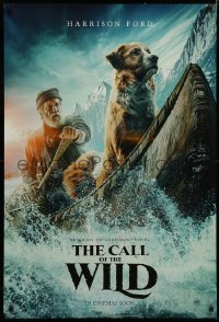 4a0774 CALL OF THE WILD int'l teaser DS 1sh 2020 Jack London, image of Harrison Ford & dog on canoe!