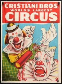 4a0282 CRISTIANI BROS CIRCUS 21x28 circus poster 1950s laughing clown throwing firecracker!