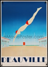 4a0579 DEAUVILLE 25x35 French commercial poster 1982 great art of diver over boardwalk by Razzia!