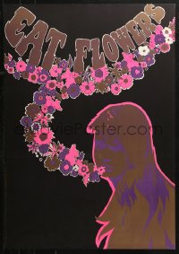 4a0582 EAT FLOWERS 20x29 Dutch commercial poster 1960s psychedelic Slabbers art of woman & flowers!
