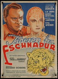 4a0192 TIGER OF ESCHNAPUR Danish R1943 von Harbou's Der Tiger von Eschnapur, Koppel art, ultra rare!