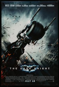 4a0807 DARK KNIGHT advance DS 1sh 2008 cool image of Christian Bale as Batman on Batpod bat bike!