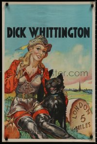 4a0288 DICK WHITTINGTON stage play English double crown 1930s art of sexy female lead & smiling cat!