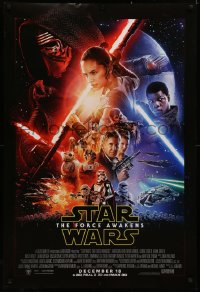 4a0840 FORCE AWAKENS int'l advance DS 1sh 2015 Star Wars: Episode VII, Ford, Fisher, cool montage!