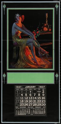 4a0277 GENE PRESSLER calendar 1937 art of flapper with shawl and tambourine by Gene Pressler!