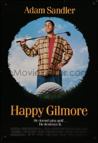4a0878 HAPPY GILMORE 1sh 1996 image of Adam Sandler, he doesn't play, he destroys golf!