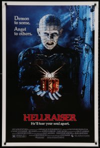 4a0886 HELLRAISER 1sh 1987 Clive Barker horror, great image of Pinhead, he'll tear your soul apart!