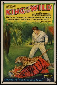 4a0937 KING OF THE WILD chapter 6 1sh 1931 art of leopard attacking man on ground, Creeping Doom!
