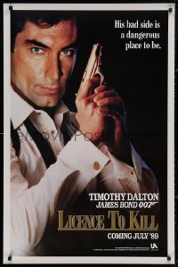 4a0950 LICENCE TO KILL teaser 1sh 1989 c style, Timothy Dalton as Bond, his bad side is dangerous!
