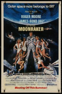 4a0991 MOONRAKER advance 1sh 1979 Goozee art of Moore as James Bond, sexy Lois Chiles & Richard Kiel!