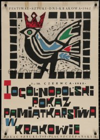 4a0276 OGOLNOPOLSKI POKAZ PAMIATKARSTWA W KRAKOWIE Polish 24x34 1962 Kurkiewicz art of bird w/crown!