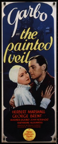 4a0384 PAINTED VEIL 14x36 REPRO poster 1980s turbaned Greta Garbo & George Brent from the insert!