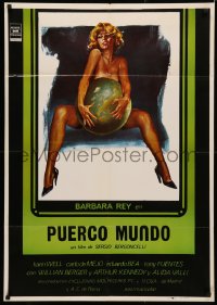 4a0220 DIRTY WORLD Spanish 1979 Porco Mondo, completely different sexy art of woman and globe!