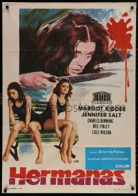 4a0252 SISTERS Spanish 1974 De Palma, Kidder is a set of conjoined twins, different Jano art!