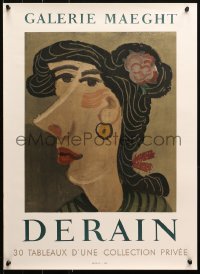 4a0525 DERAIN 18x25 museum/art exhibition 1950s wild different close-up art of a woman's face!