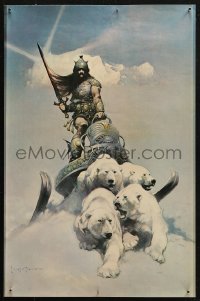 4a0336 FRANK FRAZETTA 15x23 art print 1972 man riding sled drawn by polar bears, Silver Warrior!