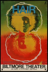 4a0351 HAIR 27x42 stage poster 1968 wild different Ruspoli Rodriguez & Bishop art for the musical!
