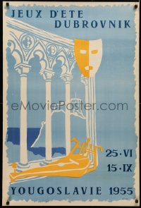 4a0642 JEUX D'ETE DUBROVNIK 26x39 Yugoslavian special poster 1955 art of instrument, mask, and more!