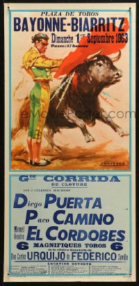 4a0660 PLAZA DE TOROS BAYONNE-BIARRITZ 13x28 Spanish special poster 1960 Santos Saavedra art!
