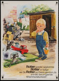 4a0665 ROTTER SPREDER SYGDOMME 25x34 Danish special poster 1960s Andersen art, rats spread disease!