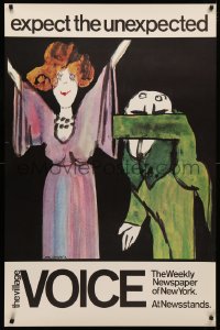 4a0569 VILLAGE VOICE 30x45 advertising poster 1968 wacky man with hand in woman's sleeve by Ungerer!