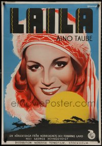 4a0008 LAILA Swedish 1937 Eric Rohman art of Aino Taube in the title role, wolf chase, ultra rare!